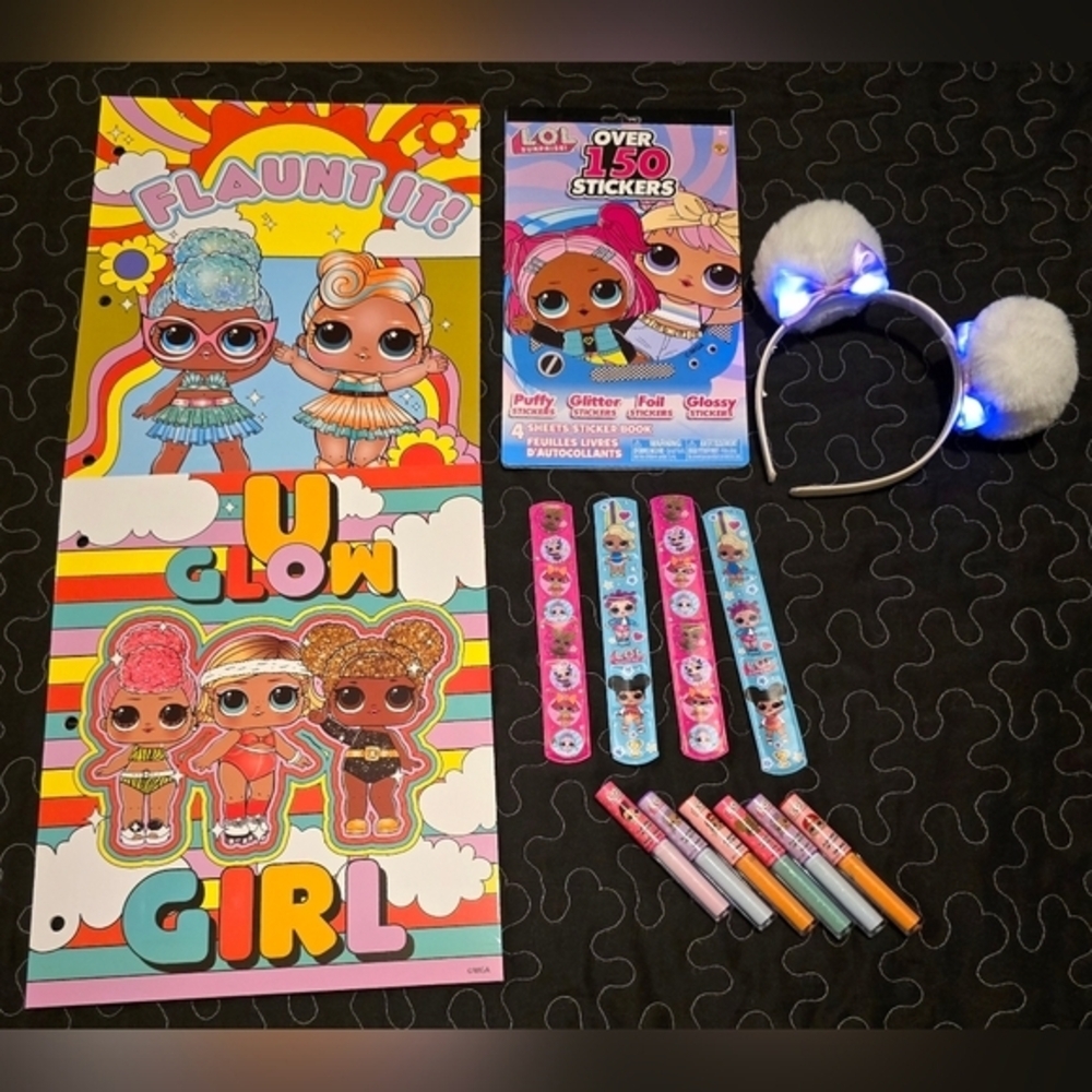 LOL Surprise Bundle. Stickers, lip gloss, slap‎ bracelets, folders, coin purse